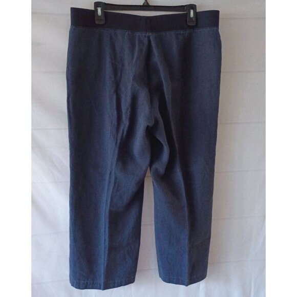 Talbots Women's Blue Linen Wide Leg Crop Pants Size L Drawstring Waist - Picture 5 of 6